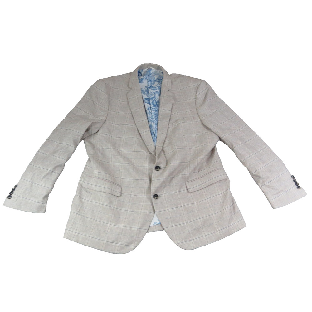 Johnny Bigg 3XL Beige Windowpane Sport Coat Blazer Floral Lined Big Tall Men Tan
